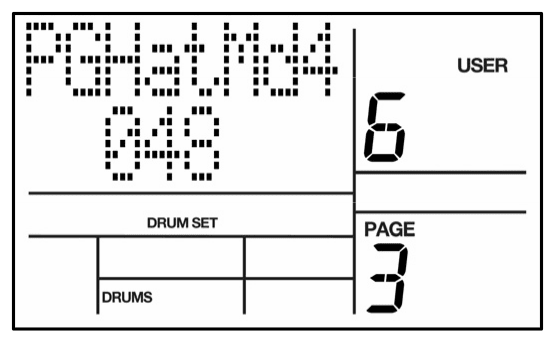 LCD on Drum Set page 3: pad 6 assigned sound 048 PGHatMd4, DRUMS