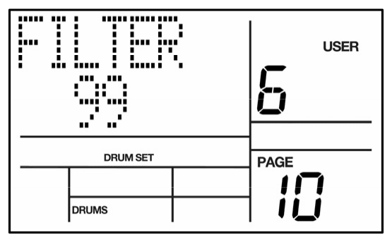 LCD on Drum Set page 10: FILTER 99 for pad 6