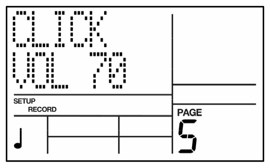 LCD on Record Setup page 5: CLICK VOL 70