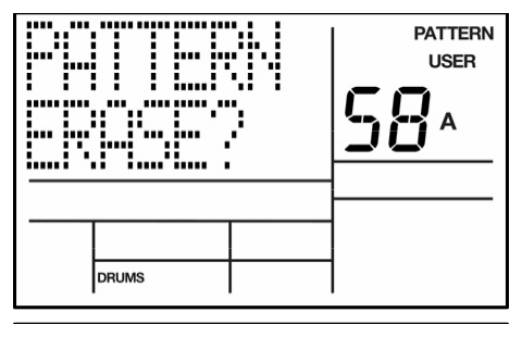 LCD: PATTERN ERASE? for User Pattern 58 A