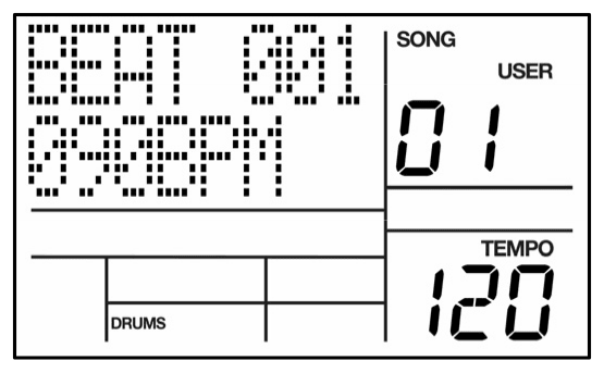 LCD: BEAT 001, 090BPM, SONG 01