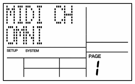 LCD on System Setup page 1: MIDI CH OMNI