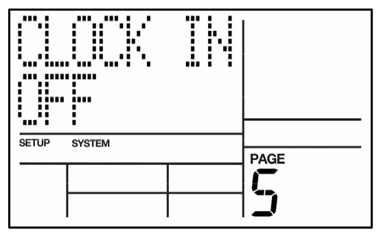 LCD on System Setup page 5: CLOCK IN OFF