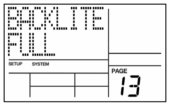 LCD on System Setup page 13: BACKLITE FULL