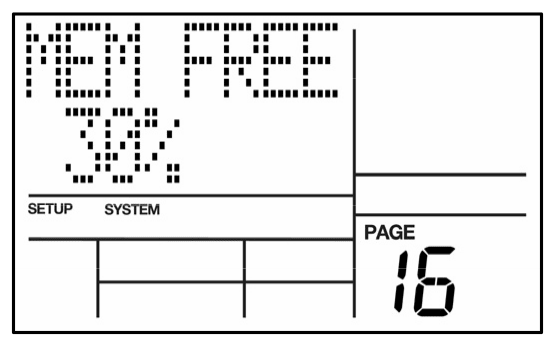 LCD on System Setup page 16: MEM FREE 30%