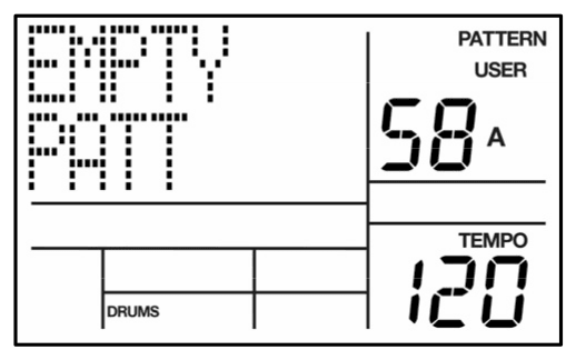 LCD: EMPTY PATT, PATTERN, USER, pattern 58 A