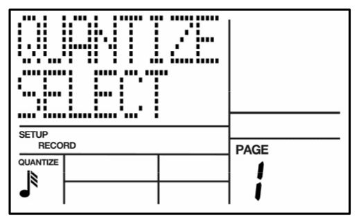 LCD: QUANTIZE SELECT, a 16th note, PAGE 1