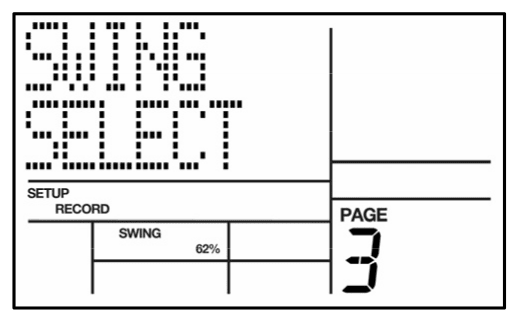 LCD: SWING SELECT, SWING 62%, PAGE 3