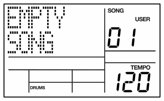 LCD: EMPTY SONG, SONG, USER, song 01