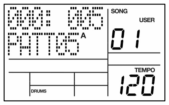 LCD: 000: 005, PATT05 A, SONG 01