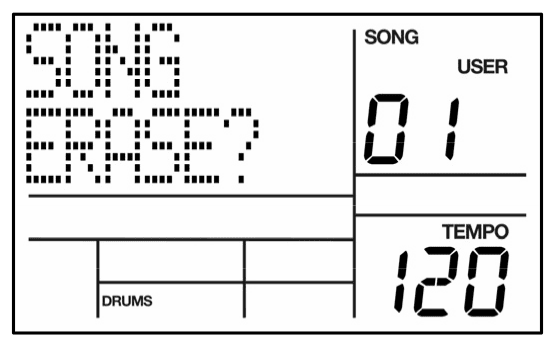 LCD: SONG ERASE?, SONG 01