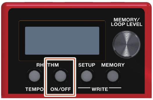 The RHYTHM [ON/OFF] button, highlighted