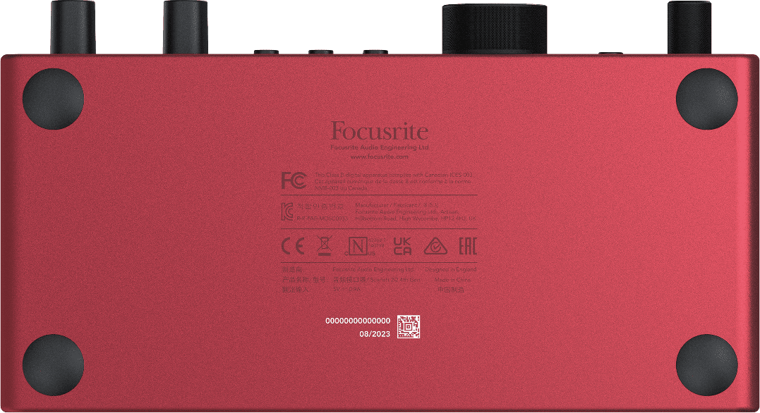 Serial number label on the base of the Scarlett 18i16