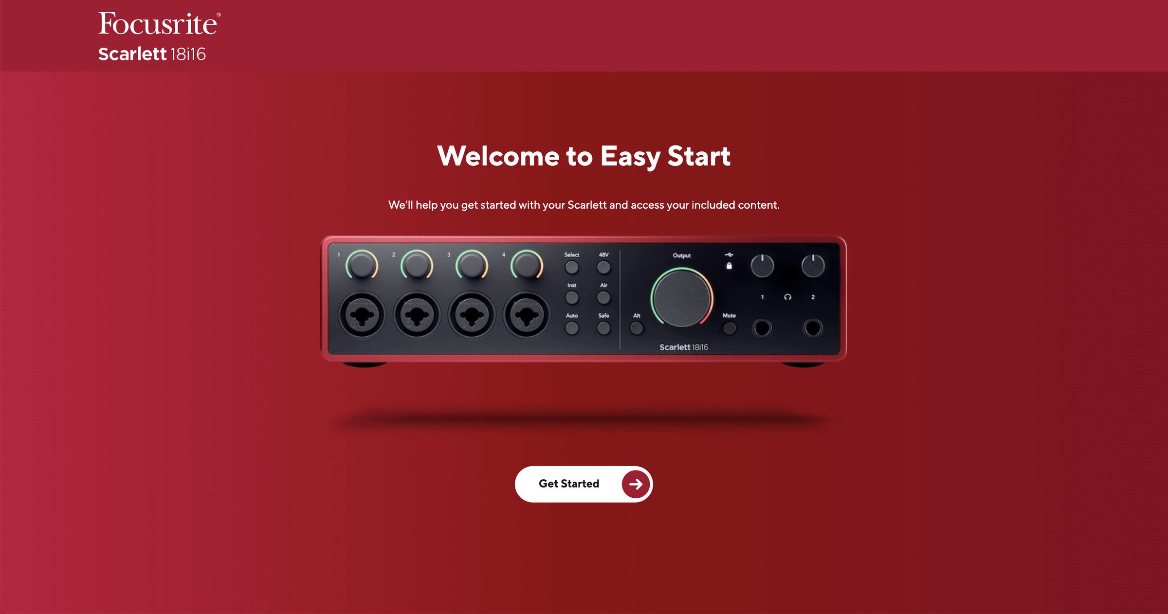Welcome to Easy Start screen in the browser