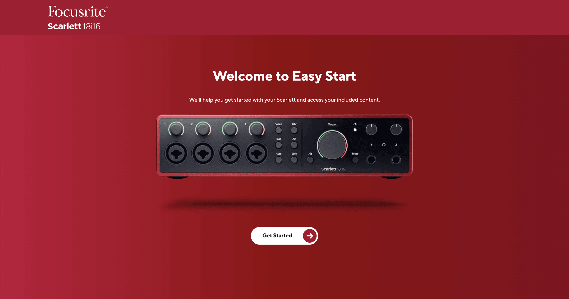 Welcome to Easy Start screen in the browser