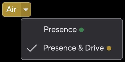 Air dropdown menu with Presence and Drive selected