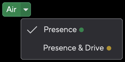 Air dropdown menu with Presence selected