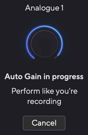 Focusrite Control 2 Auto Gain in progress
