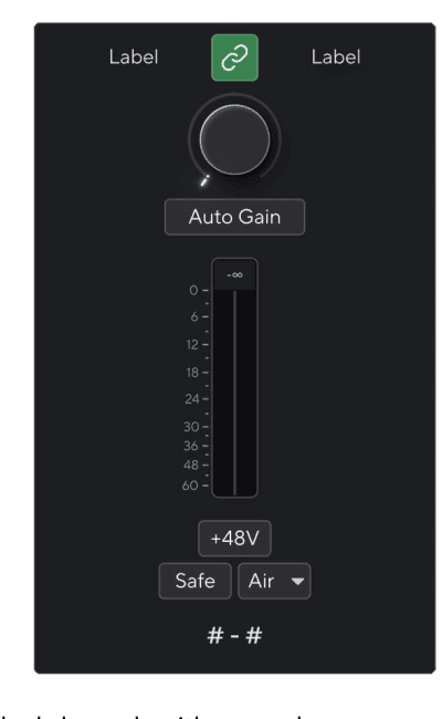 Two linked channels merged into one channel strip in Focusrite Control 2