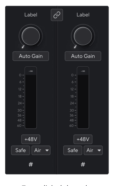 Two unlinked channel strips in Focusrite Control 2