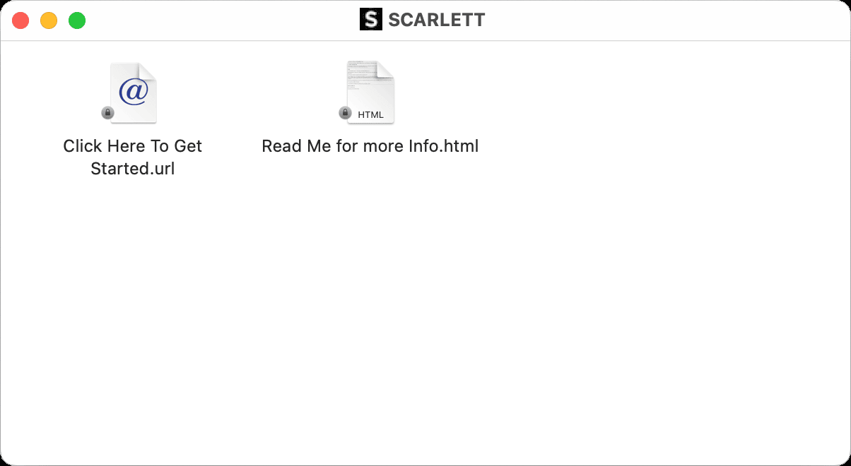 Scarlett Finder window with Click Here To Get Started and Read Me for more Info files