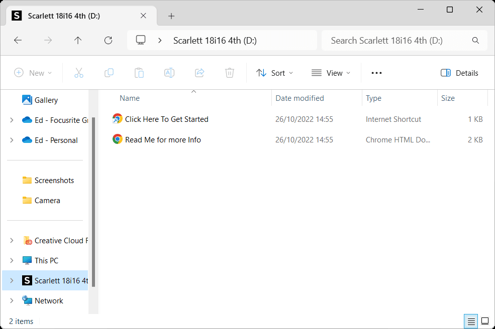 Scarlett 18i16 4th Gen drive open in Windows File Explorer
