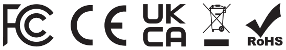 FCC, CE, UKCA, WEEE and RoHS marks