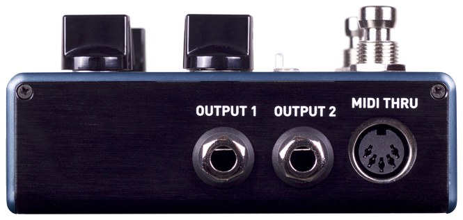 Output side: OUTPUT 1, OUTPUT 2 and MIDI THRU jacks
