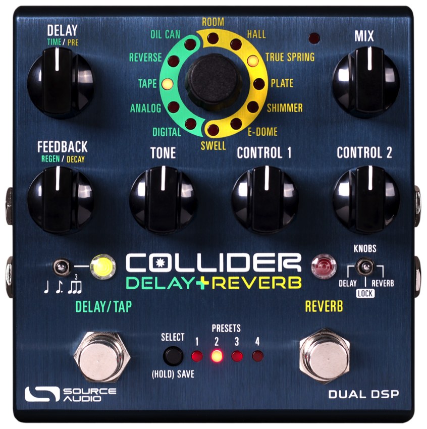 The Collider Delay+Reverb pedal