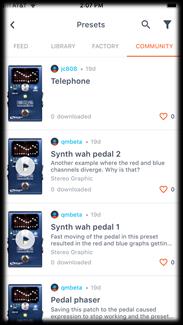 The Neuro Mobile App Presets screen, Community tab
