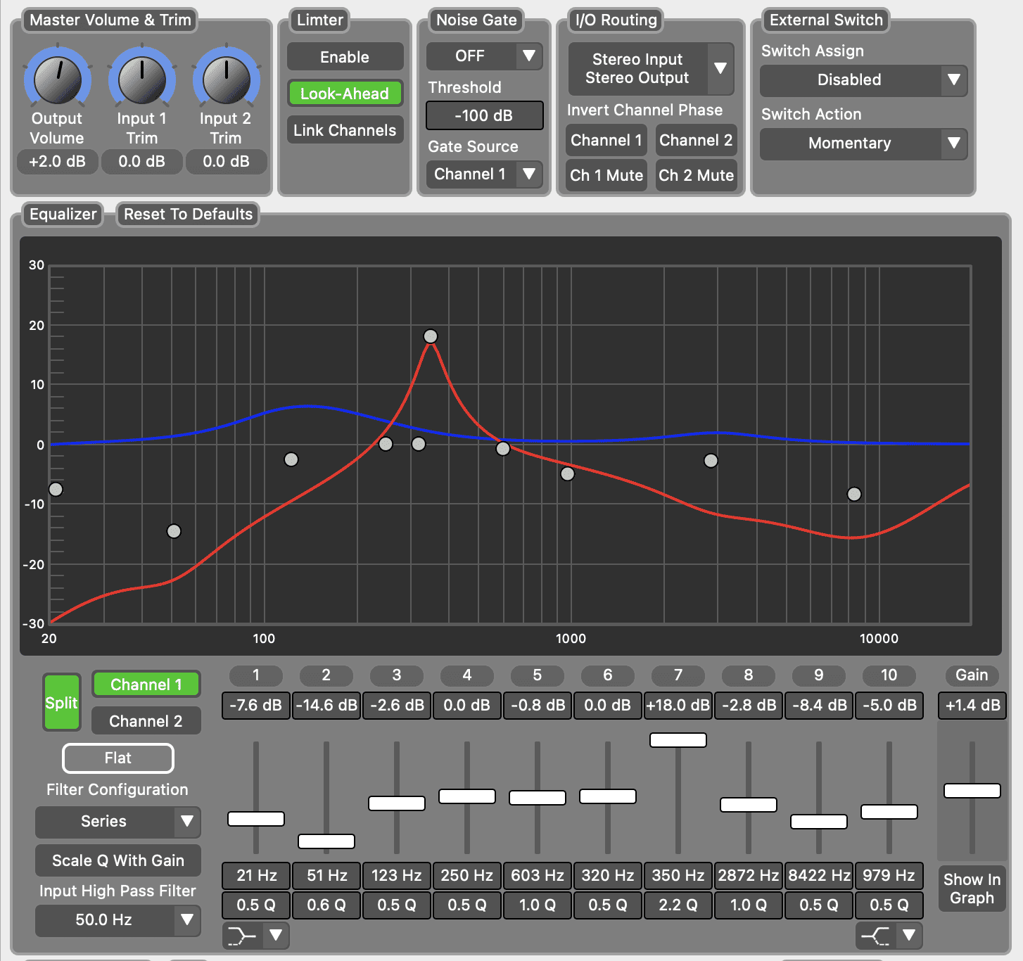 The EQ2 Programmable EQ Sound Editor tab