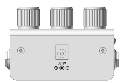 Line drawing of the back panel with the DC 9V jack